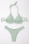 Kadın Çağla Yeşil  Astarlı İp Bağlamalı Yüksel Bel Üçgen Bikini Takım HZL24S-LC2233