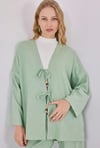 Kadın Çağla Yeşili Keten Bağlama Detaylı Kimono Pantolon İkili Takım HZL26S-BD167271