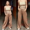 Kadın Camel Cepli Beli Lastikli Kemer Detaylı Şeritli Bol Paça Model Eşofman Altı HZL24S-ZK13001