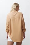 Kadın Camel Oversize Uzun Basic Gömlek  HZL22W-BD139001