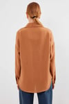 Kadın Camel Tek Cepli Oversize Keten Ayrobin Gömlek HZL24S-BD1201531