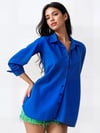 Kadın Canlı Mavi Oversize Uzun Basic Gömlek HZL22W-BD139001