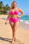 Kadın Canlı Pembe Büyük Beden Taş İşlemeli Astarlı Bikini Takım HZL25S-LC2099