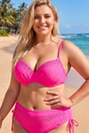 Kadın Canlı Pembe Büyük Beden Taş İşlemeli Astarlı Bikini Takım HZL25S-LC2099