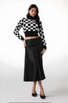 Kadın Düz Siyah Saten Yüzeyli Beli Lastikli Midi Boy Etek Hzl23s-bd1101471