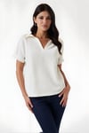 Kadın Ekru Polo Yaka Geniş Kesim Örme Bluz HZL24S-BD104861