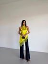 Kadın Fıstık Yeşil Halter Yaka Dantel İşlemeli Asimetrik Saten Bluz HZL26S-FRY123901