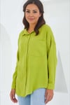 Kadın Fıstık Yeşil Tek Cepli Oversize Keten Ayrobin Gömlek HZL24S-BD1201531
