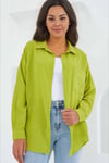 Kadın Fıstık Yeşil Tek Cepli Oversize Keten Ayrobin Gömlek HZL24S-BD1201531