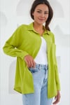Kadın Fıstık Yeşil Tek Cepli Oversize Keten Ayrobin Gömlek HZL24S-BD1201531
