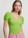 Kadın Fıstık Yeşili Kare Yaka Örme Bluz HZL22W-BD104091