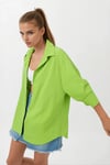 Kadın Fıstık Yeşili Oversize Uzun Basic Gömlek HZL22W-BD139001