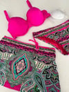 Kadın Fuşya Taş İşlemeli Desenli 3 Parça Bikini Takım HZL25S-LC3326
