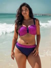 Kadın Fuşya Zincir Desenli Büyük Beden Astarlı Lacivert Bikini Takım HZL25S-LC3303