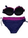 Kadın Fuşya Zincir Desenli Büyük Beden Astarlı Lacivert Bikini Takım HZL25S-LC3303