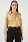 Kadın Gold Hafif Dökümlü Saten Yüzeyli Gömlek HZL22W-BD139641