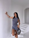 Kadın Gri Beli Drapeli Sandy Kumaş Mini Elbise HZL25S-FRY122981