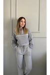 Kadın Gri Beyaz Şeritli Fermuarlı Yaka 3 İplik Şardonlu Sweatshirt HZL24W-ZK12781
