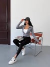 Kadın Gri Dalgıç Kumaş Fermuar Kapamalı Parmak Geçirmeli Sweatshirt HZL25W-FRY123441