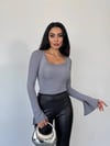 Kadın Gri Uzun Kollu Arkası Bağlamalı Fit Kesim Crop Bluz HZL25W-FRY122771