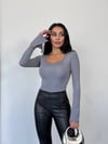 Kadın Gri Uzun Kollu Arkası Bağlamalı Fit Kesim Crop Bluz HZL25W-FRY122771