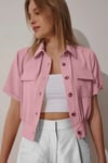Kadın Gül Kurusu Cepli Düğmeli Kısa Kollu Yazlık  Crop Gömlek Ceket HZL22S-BD106631