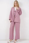 Kadın Gül Kurusu Keten Bağlama Detaylı Kimono Pantolon İkili Takım HZL26S-BD167271