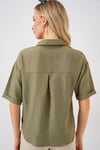 Kadın Haki Keten Görünümlü Crop Gömlek HZL25S-BD1203391