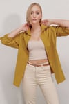 Kadın Hardal Oversize Uzun Basic Gömlek  HZL22W-BD139001