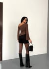 Kadın Kahve Asimetrik Kesim İspanyol Kol Beli Büzgülü Sandy Bluz HZL25W-FRY123591
