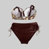 Kadın Kahve Çiçek Desenli Büyük Beden Astarlı Lacivert Bikini Takım HZL25S-LC3301