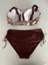 Kadın Kahve Çiçek Desenli Büyük Beden Astarlı Lacivert Bikini Takım HZL25S-LC3301