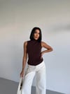 Kadın Kahverengi Balıkçı Yaka Sıfır Kol Sandy Crop Bluz HZL26S-FRY123931