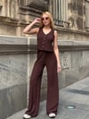 Kadın Kahverengi Beli Lastilkli Gofre Kumaş Pantolon HZL24S-ZK13261