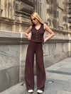 Kadın Kahverengi Beli Lastilkli Gofre Kumaş Pantolon HZL24S-ZK13261