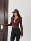 Kadın Kahverengi Dalgıç Kumaş Fermuar Kapamalı Parmak Geçirmeli Sweatshirt HZL25W-FRY123441
