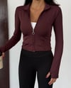 Kadın Kahverengi Dalgıç Kumaş Fermuar Kapamalı Parmak Geçirmeli Sweatshirt HZL25W-FRY123441