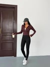 Kadın Kahverengi Dalgıç Kumaş Fermuar Kapamalı Parmak Geçirmeli Sweatshirt HZL25W-FRY123441