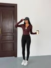 Kadın Kahverengi Dalgıç Kumaş Fermuar Kapamalı Parmak Geçirmeli Sweatshirt HZL25W-FRY123441