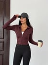 Kadın Kahverengi Dalgıç Kumaş Fermuar Kapamalı Parmak Geçirmeli Sweatshirt HZL25W-FRY123441