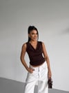 Kadın Kahverengi Degaje Yaka Yanlardan Drapeli Sandy Bluz HZL25S-FRY123131