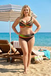 Kadın Kahverengi Desenli Yüksel Bel Astarlı Büyük Beden Bikini Takımı HZL25S-LC22315-5