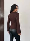 Kadın Kahverengi Drape Detaylı İspanyol Kol Sany Bluz HZL25W-FRY123431