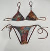 Kadın Kahverengi Etnik Desen Boyundan İp Bağlamalı Üçgen Bikini Takımı HZL25S-LC5005