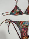 Kadın Kahverengi Etnik Desen Boyundan İp Bağlamalı Üçgen Bikini Takımı HZL25S-LC5005