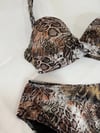 Kadın Kahverengi Leopar Desenli Astarlı Büyük Beden Bikini Takımı HZL25S-LC25006