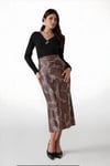 Kadın Kahverengi Leopar Desenli Saten Yüzeyli Beli Lastikli Midi Boy Etek Hzl23s-bd1101471