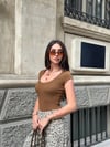 Kadın Kahverengi Oval Yaka T-Shirt HZL25S-ZK11681