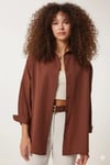 Kadın Kahverengi Oversize Uzun Basic Gömlek Hzl22w-bd139001
