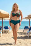 Kadın Kırmızı Petrol Yeşil Desenli Toparlayıcı Balenli Büyük Beden Bikini Takımı HZL26S-LC2519